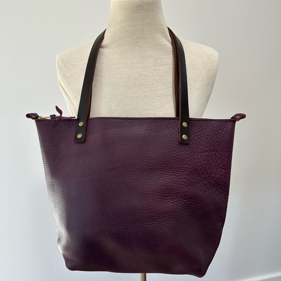 Portland Leather Purple Leather Medium Tote Bag - Picture 2 of 4